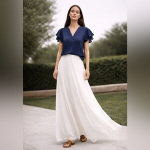 STEAL! NWT ANRABESS Blue Ruffle Sleeve V-Neck Blouse – XL - Stylish Comfortable